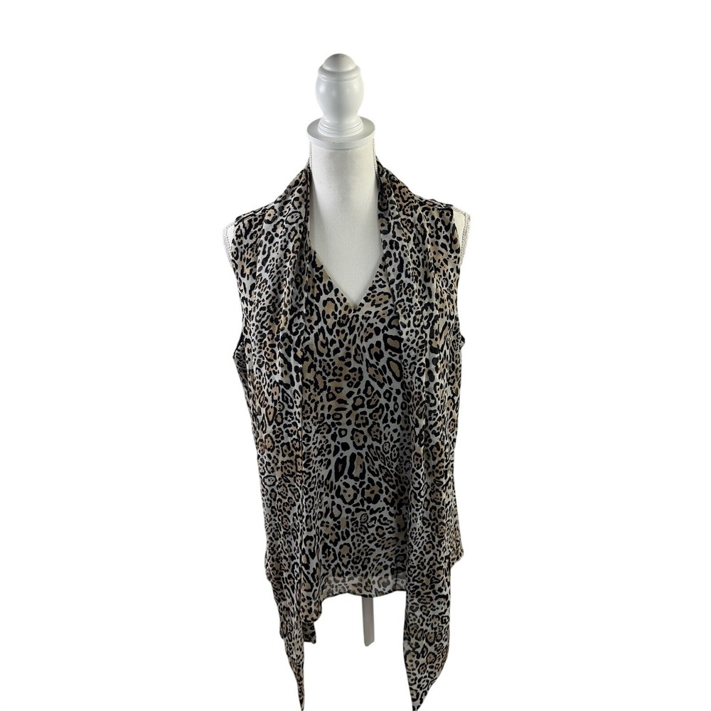 Chicos Leopard Print Sleeveless Tie neck Top Size 2 (12/14) - Picture 7 of 10